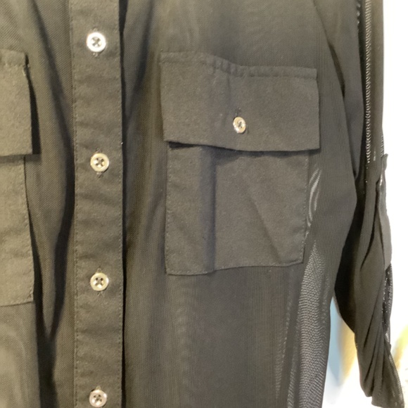 2b Bebe Mesh Sheer Button Sleeve Blouse Black Size XS - Picture 3 of 7
